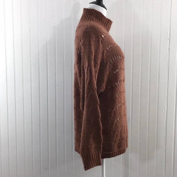 Earthbound Brown Knit‎ Turtleneck Sweater Womens XL Acrylic Open Knit - Picture 2 of 9